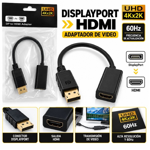 &ua  CONVERTIDOR VIDEO CABLE DISPLAYPORT A HDMI 60HZ (1299)